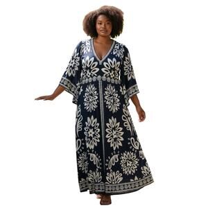 chinese dress ladies Maya Kimono Jersey Maxi Dress-Indigo Bunting, Ripple Swirl main image 1